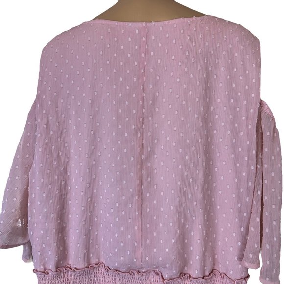 Lane Bryant Womens Blouse Size 26 Baby Pink Cold Shoulders Lined Elastic Waist - Picture 5 of 14